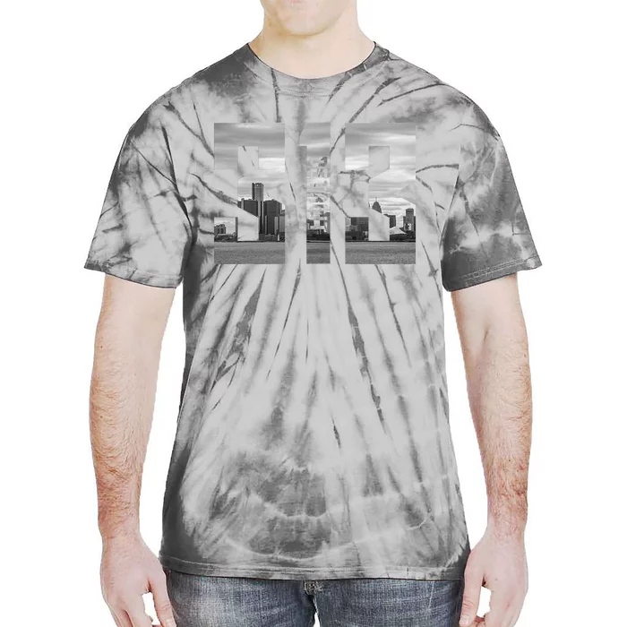 Vintage Detroit Michigan 313 Area Code Skyline Tie-Dye T-Shirt