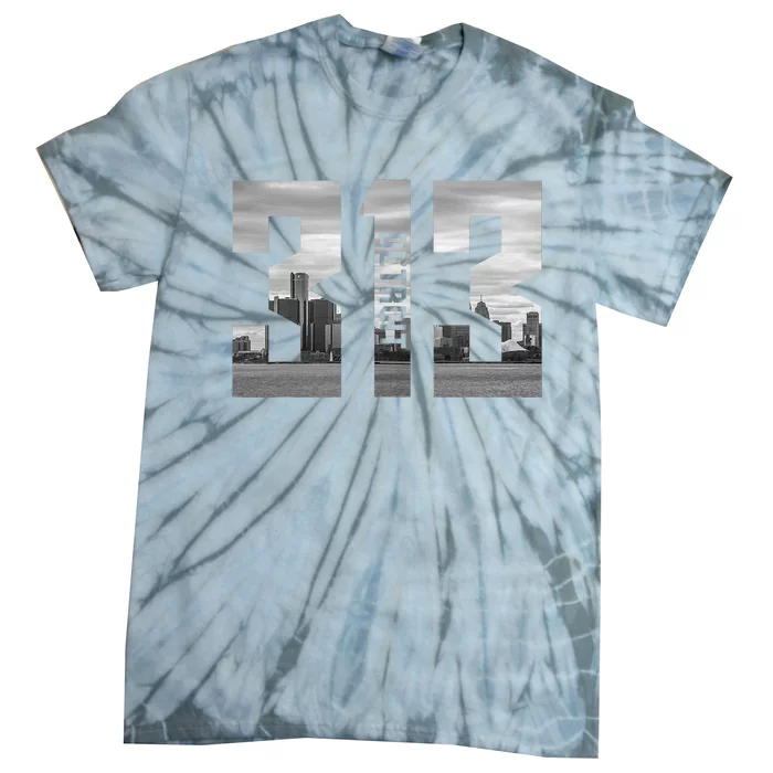 Vintage Detroit Michigan 313 Area Code Skyline Tie-Dye T-Shirt