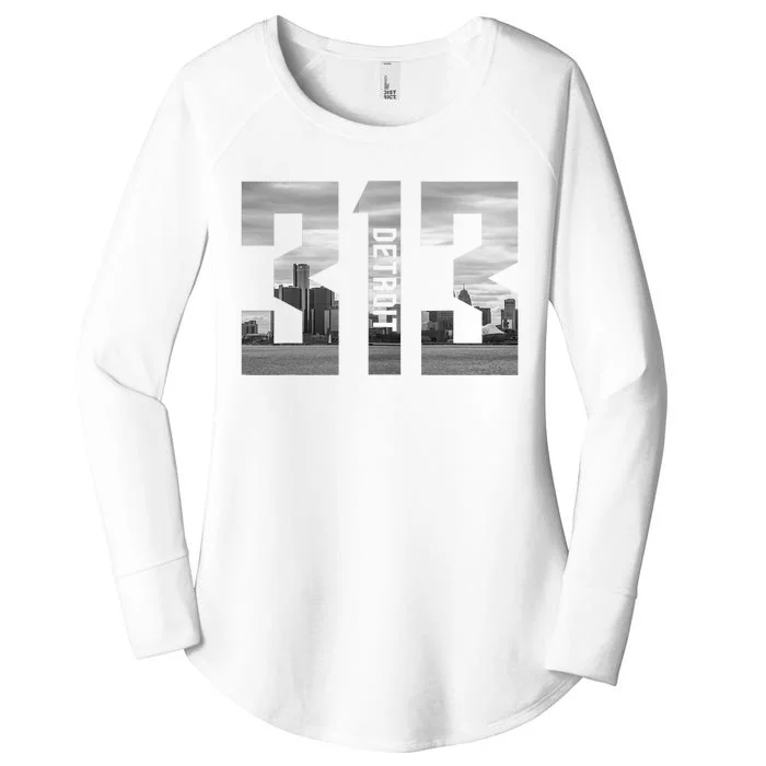 Vintage Detroit Michigan 313 Area Code Skyline Women's Perfect Tri Tunic Long Sleeve Shirt