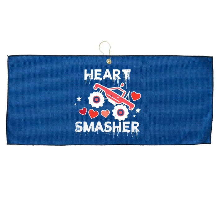 Valentines Day Monster Truck Heart Smasher Boy Large Microfiber Waffle Golf Towel