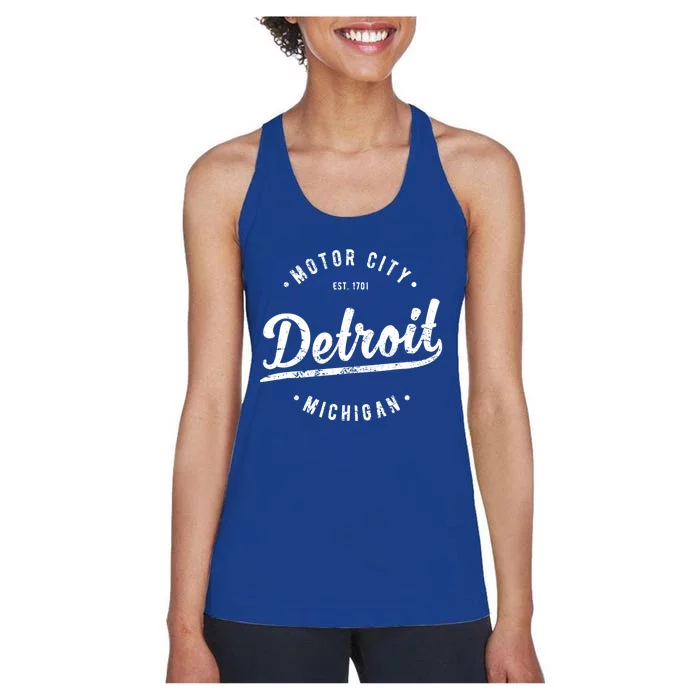 Vintage Detroit Motor City Souvenir Merch Retro Detroit Gift Women's Racerback Tank