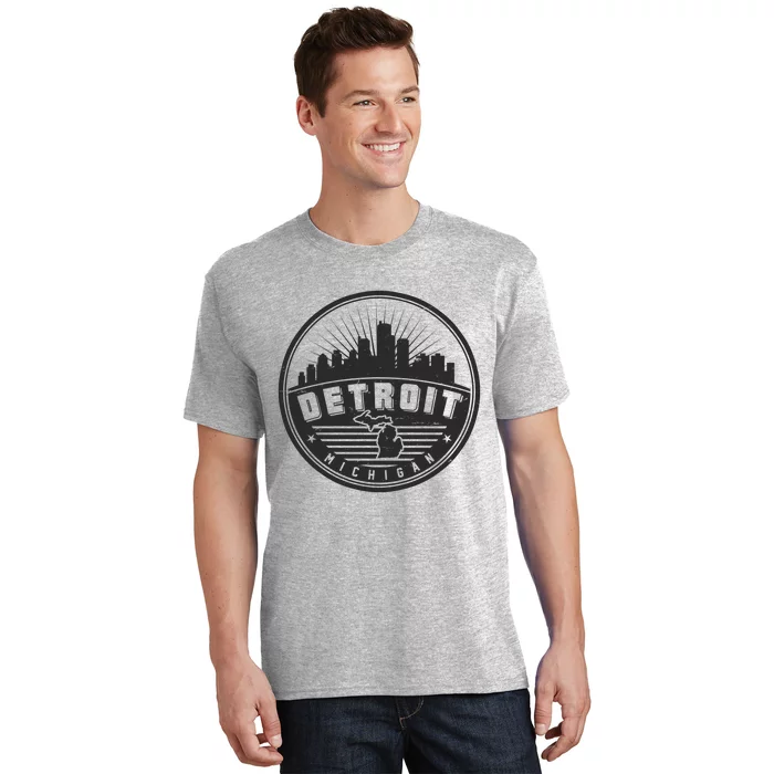 Vintage Detroit Michigan Skyline Emblem T-Shirt