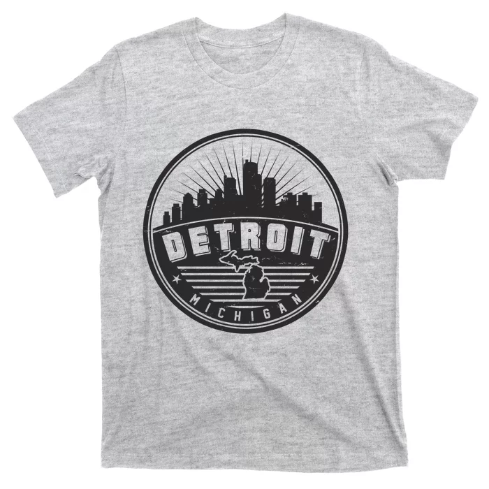 Vintage Detroit Michigan Skyline Emblem T-Shirt