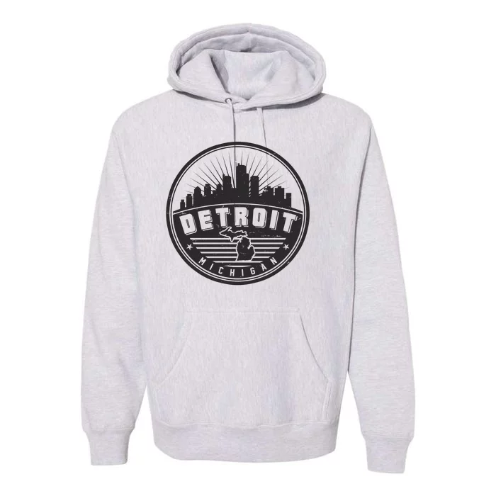 Vintage Detroit Michigan Skyline Emblem Premium Hoodie