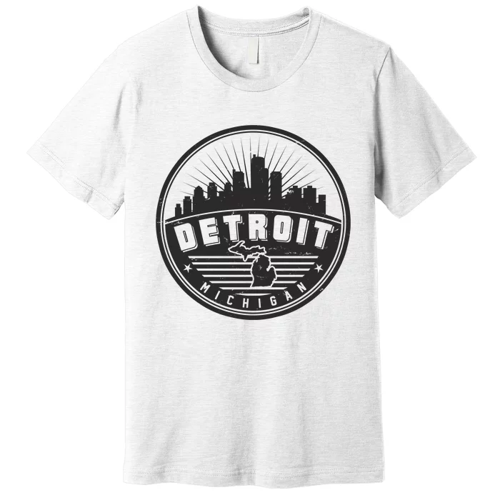 Vintage Detroit Michigan Skyline Emblem Premium T-Shirt