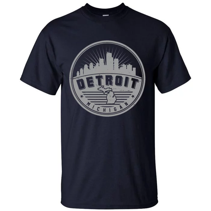 Vintage Detroit Michigan Skyline Emblem Tall T-Shirt