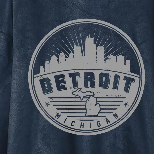 Vintage Detroit Michigan Skyline Emblem Hooded Wearable Blanket