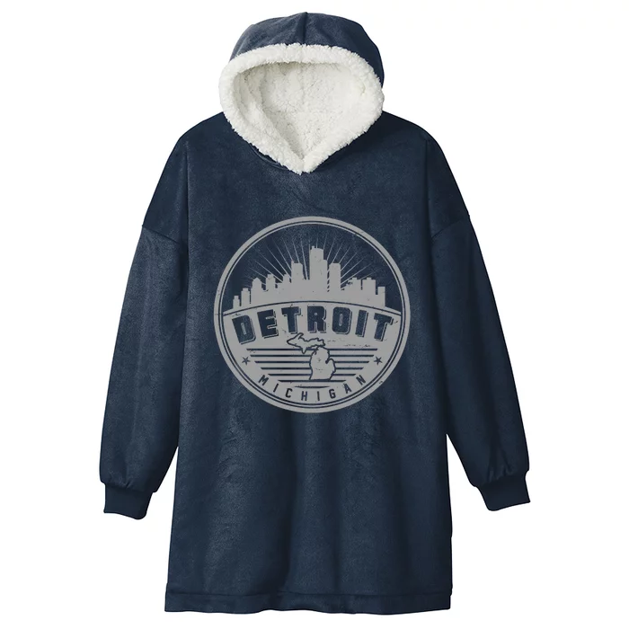 Vintage Detroit Michigan Skyline Emblem Hooded Wearable Blanket