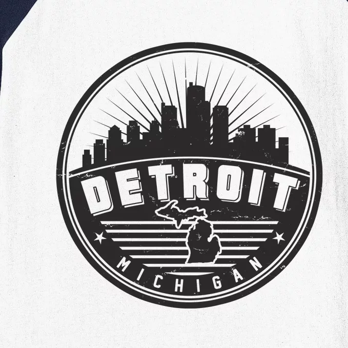 Vintage Detroit Michigan Skyline Emblem Baseball Sleeve Shirt