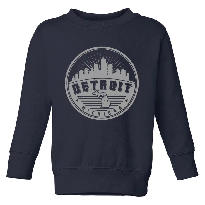 Vintage Detroit Michigan Skyline Emblem Toddler Sweatshirt