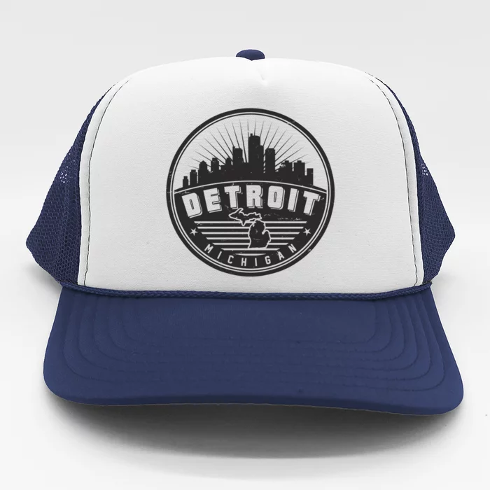 Vintage Detroit Michigan Skyline Emblem Trucker Hat