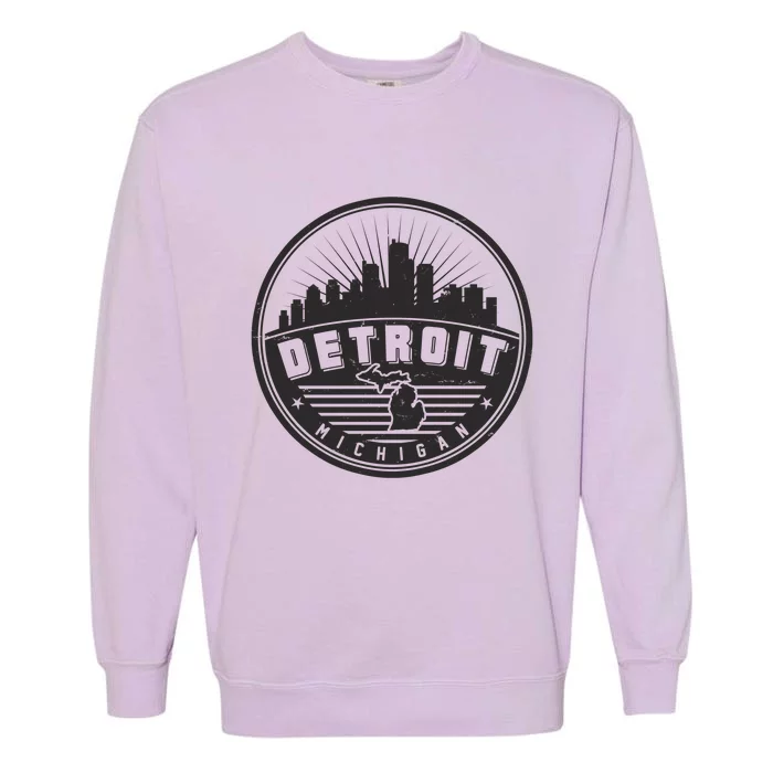 Vintage Detroit Michigan Skyline Emblem Garment-Dyed Sweatshirt