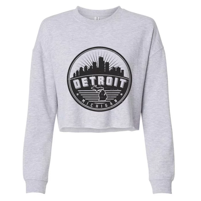 Vintage Detroit Michigan Skyline Emblem Cropped Pullover Crew