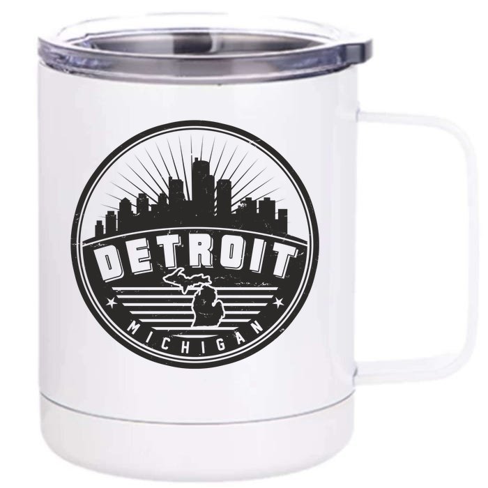 Vintage Detroit Michigan Skyline Emblem Front & Back 12oz Stainless Steel Tumbler Cup