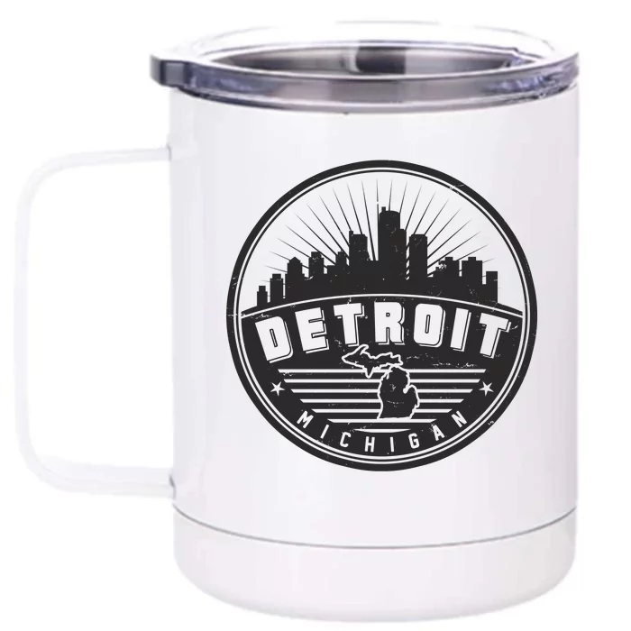 Vintage Detroit Michigan Skyline Emblem Front & Back 12oz Stainless Steel Tumbler Cup