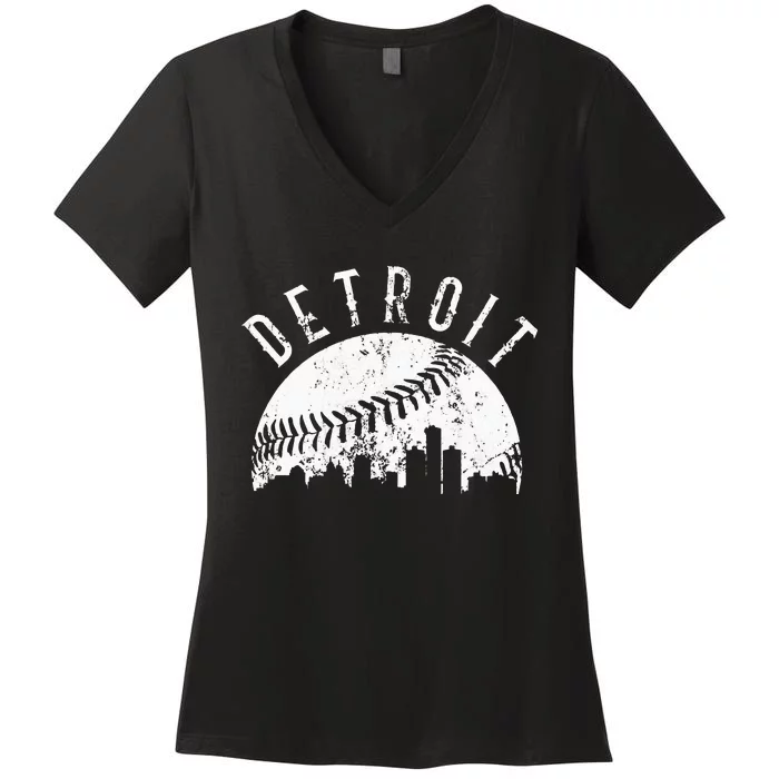 Vintage Detroit Michigan Skyline Apparel Women's V-Neck T-Shirt