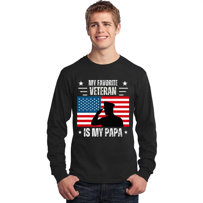 Veterans Day Military My Favorite Veteran Is My Papa Kids Long Sleeve Shirt