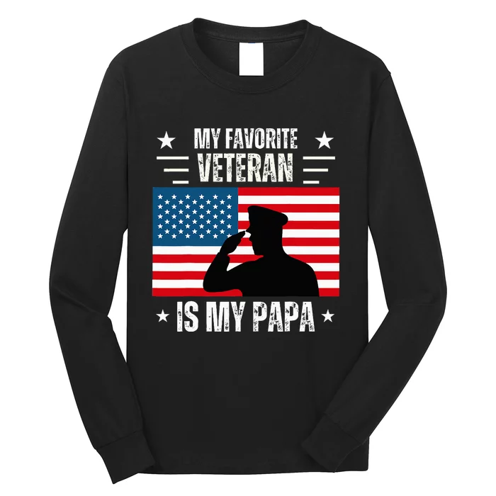 Veterans Day Military My Favorite Veteran Is My Papa Kids Long Sleeve Shirt