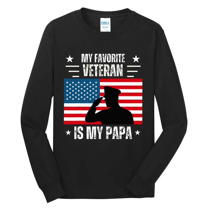 Veterans Day Military My Favorite Veteran Is My Papa Kids Tall Long Sleeve T-Shirt