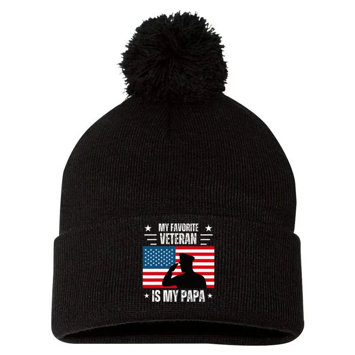 Veterans Day Military My Favorite Veteran Is My Papa Kids Pom Pom 12in Knit Beanie