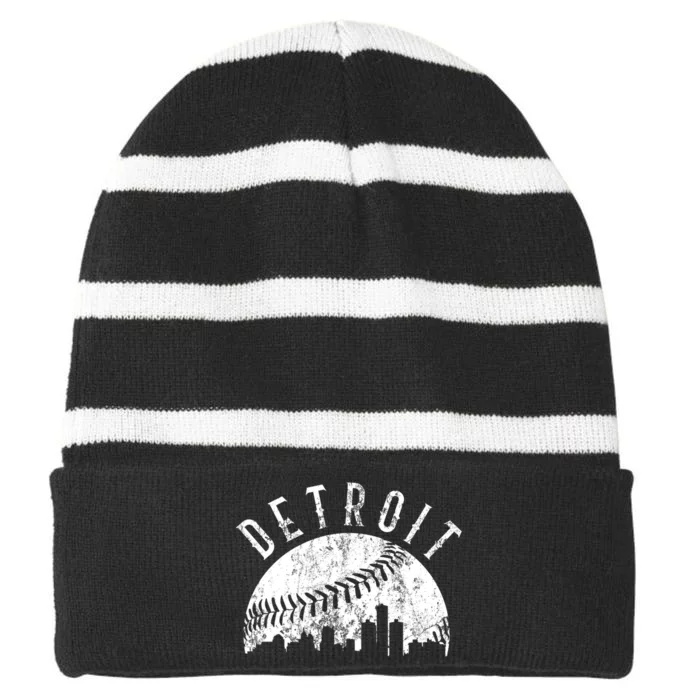 Vintage Detroit Michigan Skyline Apparel Striped Beanie with Solid Band