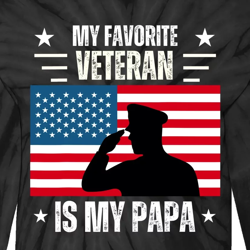 Veterans Day Military My Favorite Veteran Is My Papa Kids Tie-Dye Long Sleeve Shirt