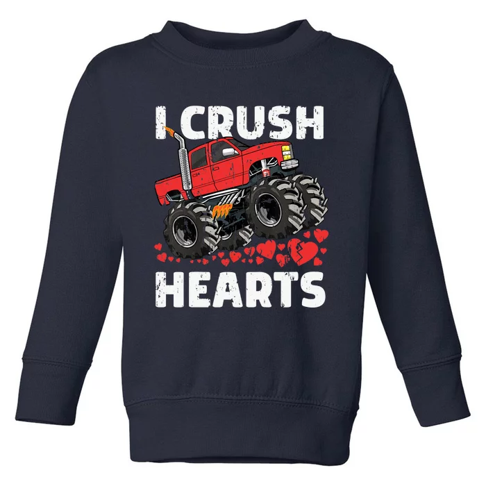 Valentines Day Monster Truck Boy I Crush Hearts Toddler Sweatshirt