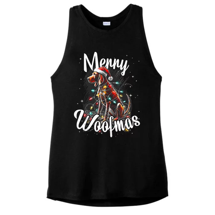 Vizsla Dog Merry Woofmas Christmas Lights And Santa Hat Tank Top Ladies Tri-Blend Wicking Tank