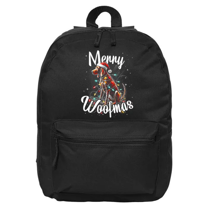 Vizsla Dog Merry Woofmas Christmas Lights And Santa Hat Tank Top 16 in Basic Backpack