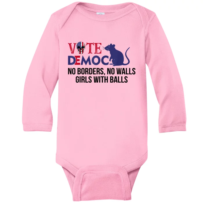 Vote Democrat No Borders No Walls Girls With Balls Baby Long Sleeve Bodysuit