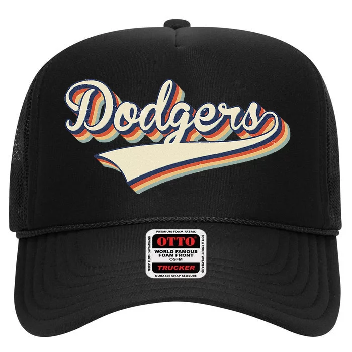 Vintage Dodgers Name Throwback Retro Apparel Gift High Crown Mesh Trucker Hat