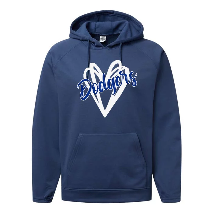 Vintage Dodgers Name Distressed Hearts Dodgers Gifts Ideas Performance Fleece Hoodie