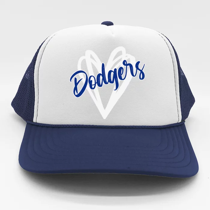 Vintage Dodgers Name Distressed Hearts Dodgers Gifts Ideas Trucker Hat