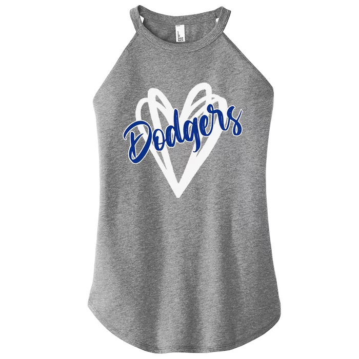 Vintage Dodgers Name Distressed Hearts Dodgers Gifts Ideas Women’s Perfect Tri Rocker Tank