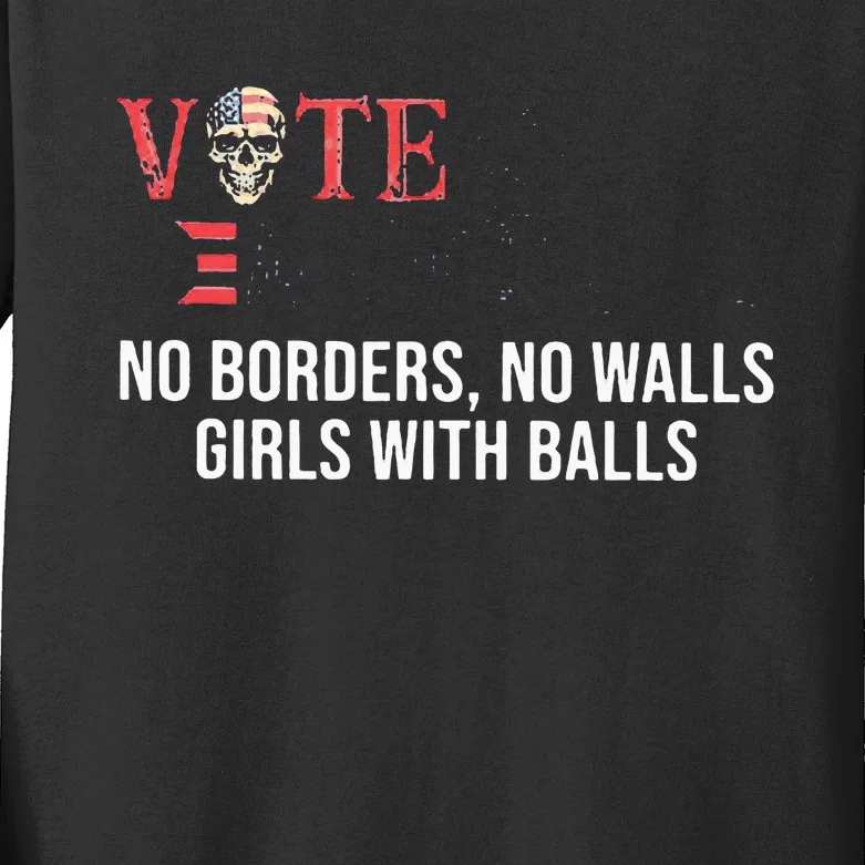 Vote Democrat No Borders No Walls Girl With Balls Kids Long Sleeve Shirt