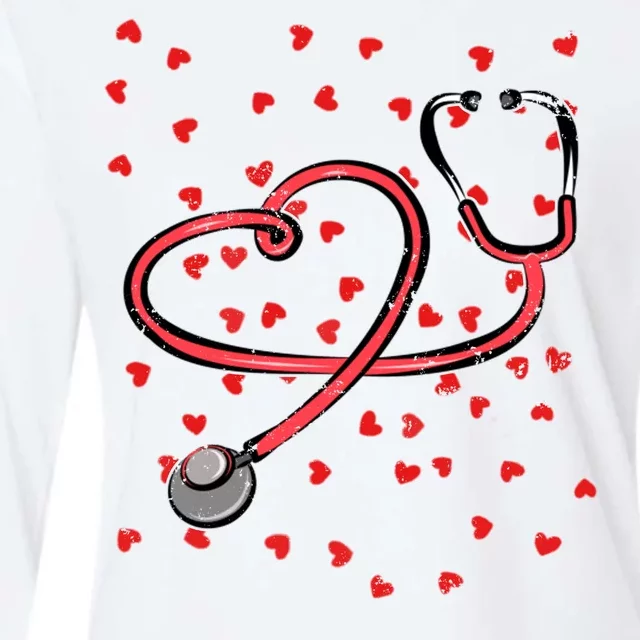 Valentines Day Nurse Stethoscope Hearts Womens Cotton Relaxed Long Sleeve T-Shirt