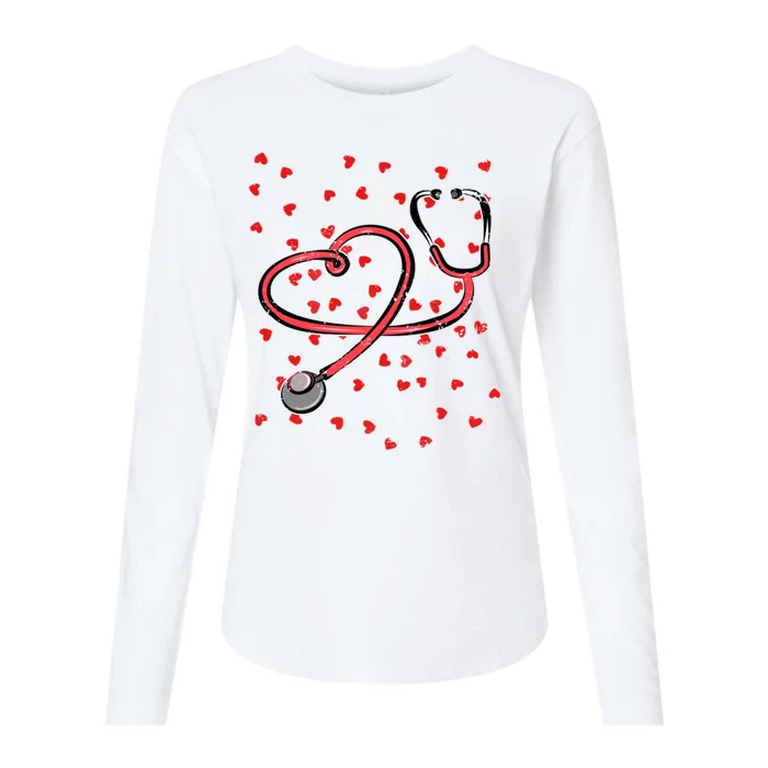 Valentines Day Nurse Stethoscope Hearts Womens Cotton Relaxed Long Sleeve T-Shirt