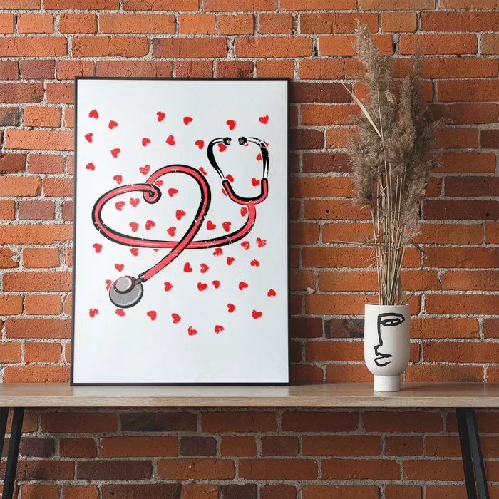 Valentines Day Nurse Stethoscope Hearts Poster