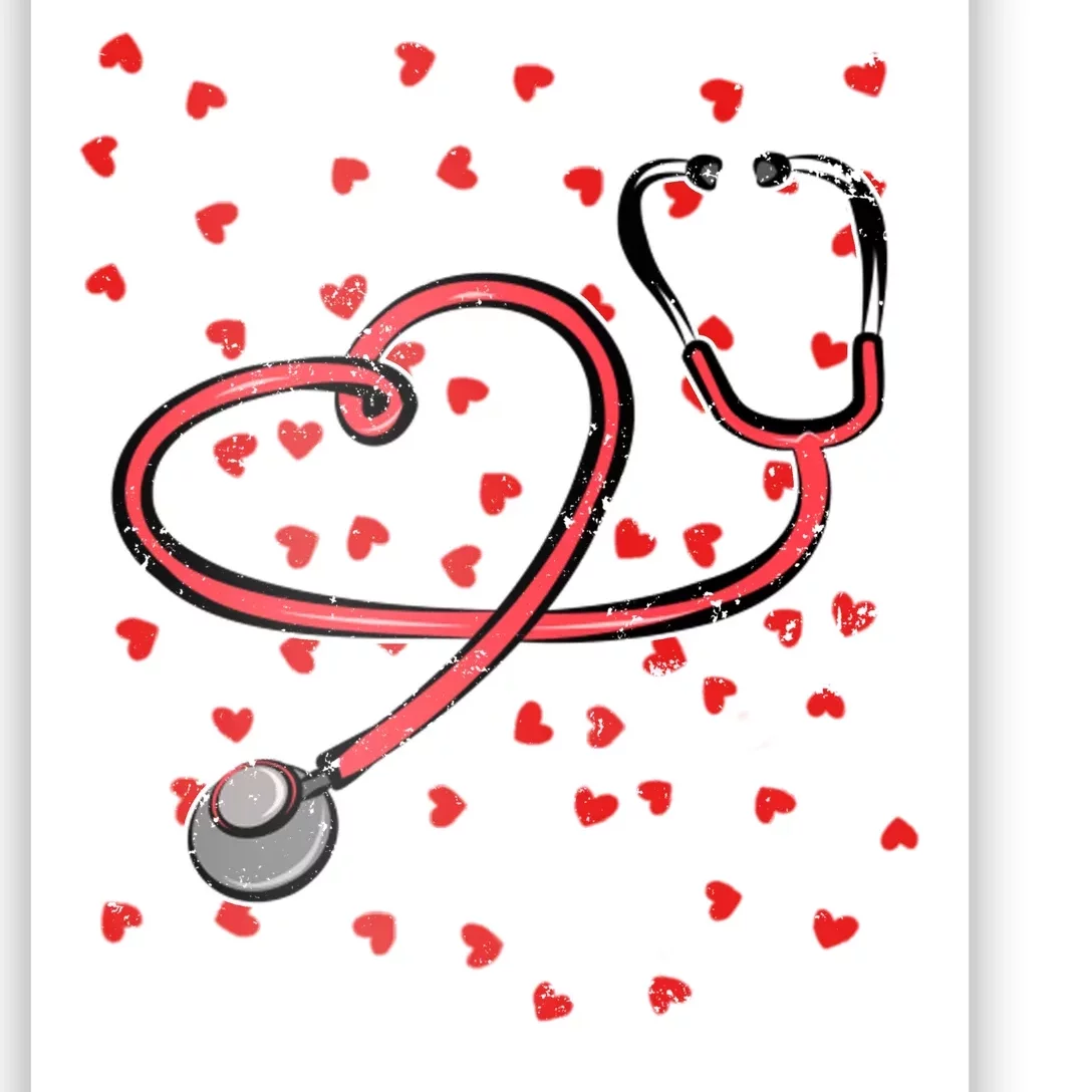 Valentines Day Nurse Stethoscope Hearts Poster