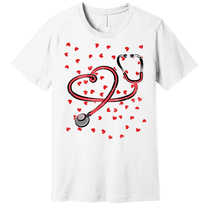 Valentines Day Nurse Stethoscope Hearts Premium T-Shirt