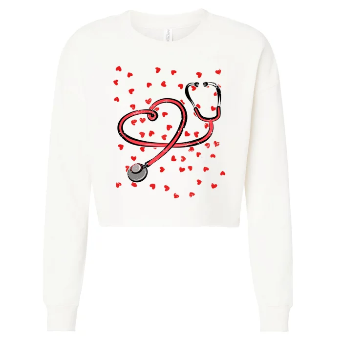 Valentines Day Nurse Stethoscope Hearts Cropped Pullover Crew