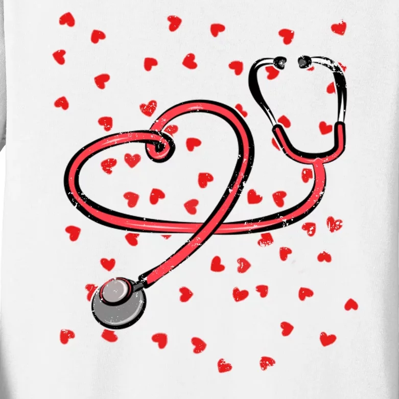 Valentines Day Nurse Stethoscope Hearts Kids Long Sleeve Shirt