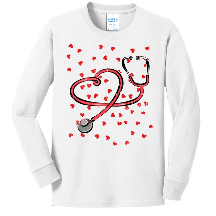 Valentines Day Nurse Stethoscope Hearts Kids Long Sleeve Shirt