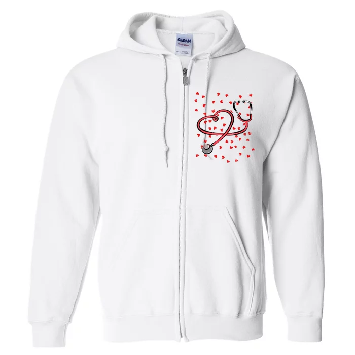 Valentines Day Nurse Stethoscope Hearts Full Zip Hoodie