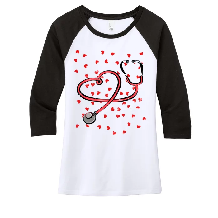 Valentines Day Nurse Stethoscope Hearts Women's Tri-Blend 3/4-Sleeve Raglan Shirt