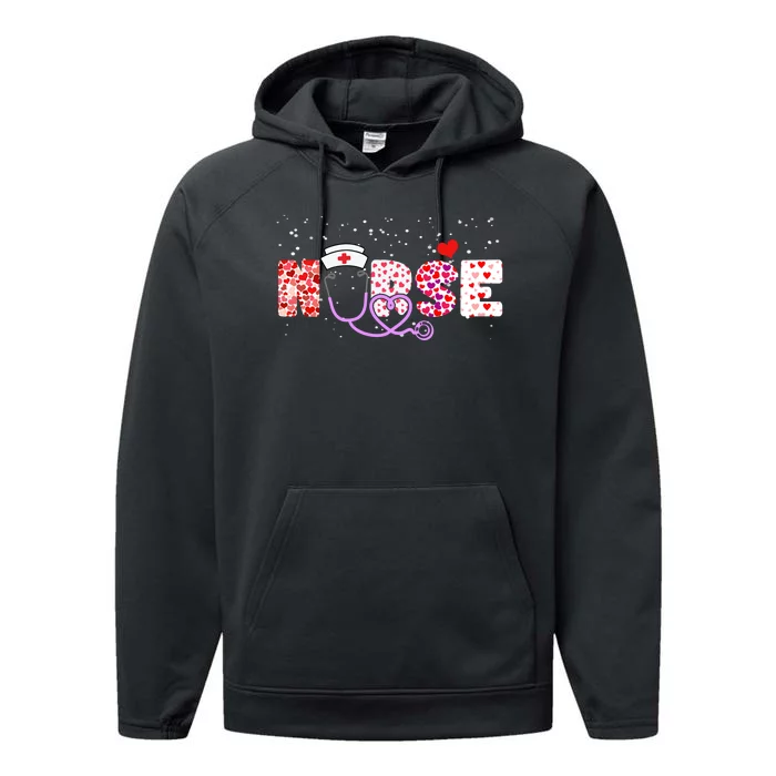 Valentines Day Nurse Logo Performance Fleece Hoodie