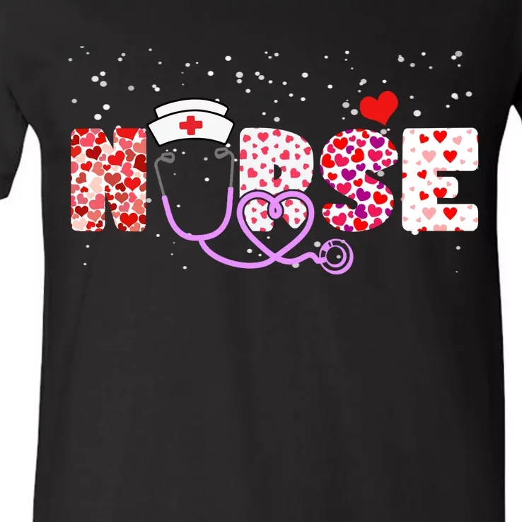 Valentines Day Nurse Logo V-Neck T-Shirt