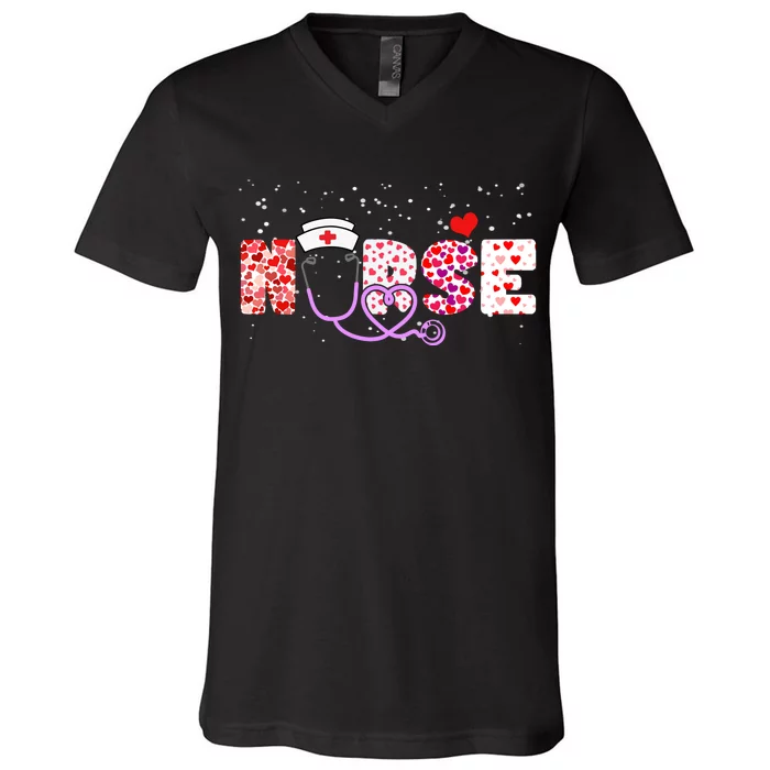 Valentines Day Nurse Logo V-Neck T-Shirt