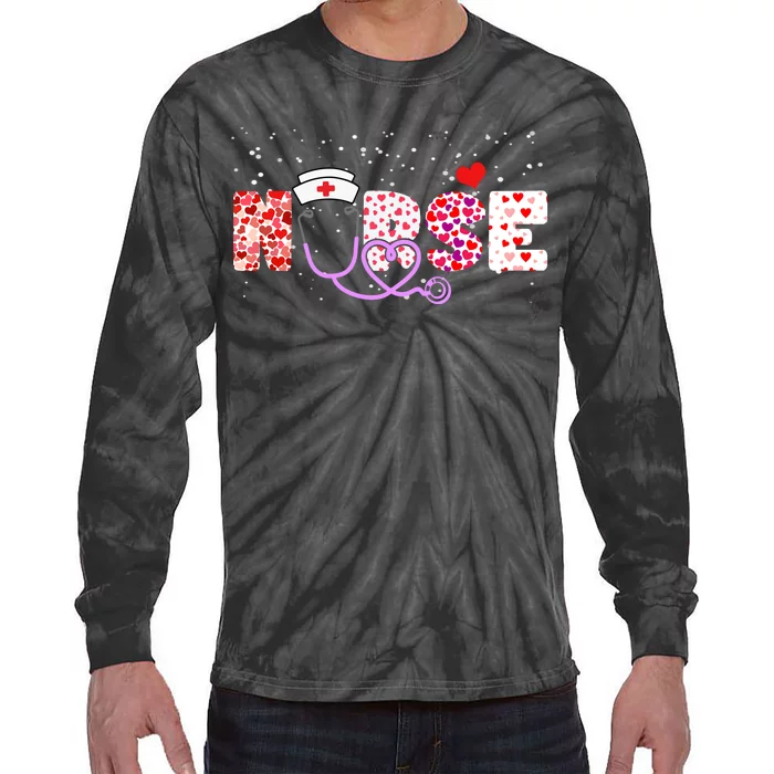 Valentines Day Nurse Logo Tie-Dye Long Sleeve Shirt