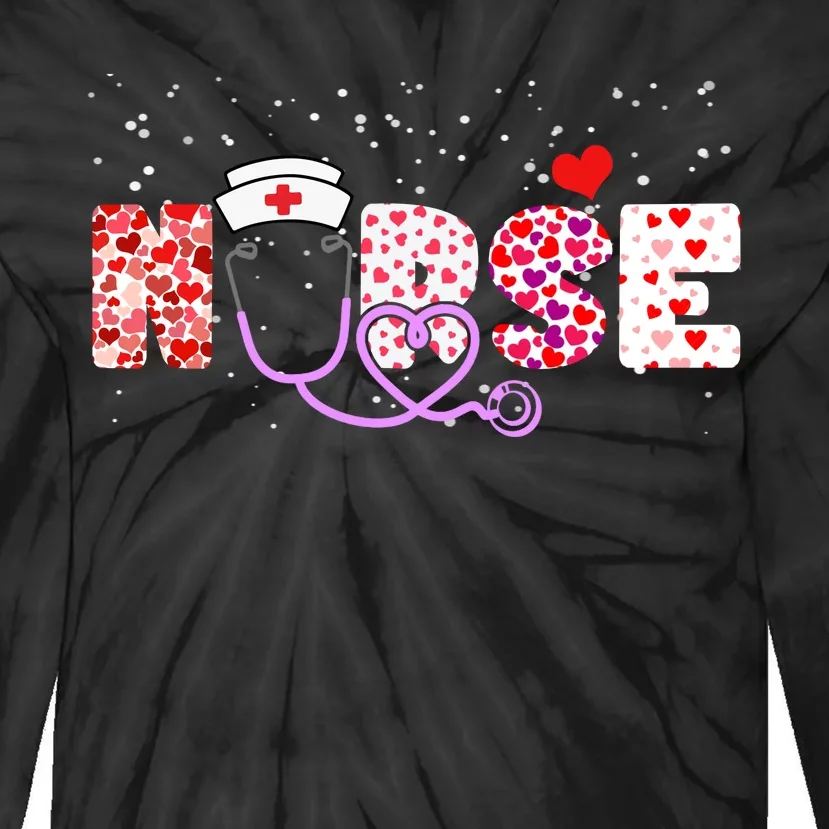 Valentines Day Nurse Logo Tie-Dye Long Sleeve Shirt